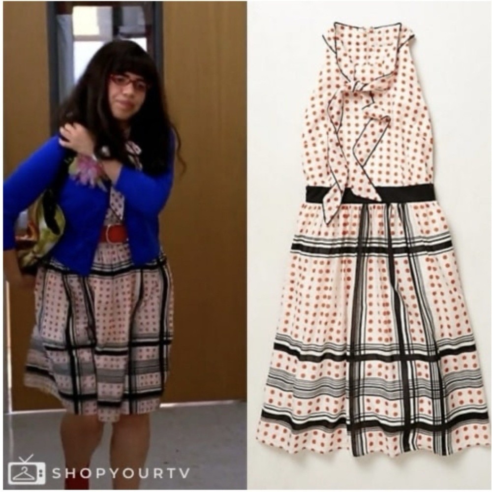 Maeve Pink and Black Polka Dot Midi Dress - Picture 4 of 16